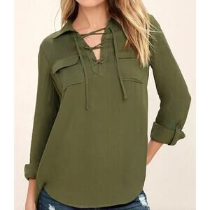 Jack by BB Dakota Nutmeg Olive Green Lace-Up Top - Size S